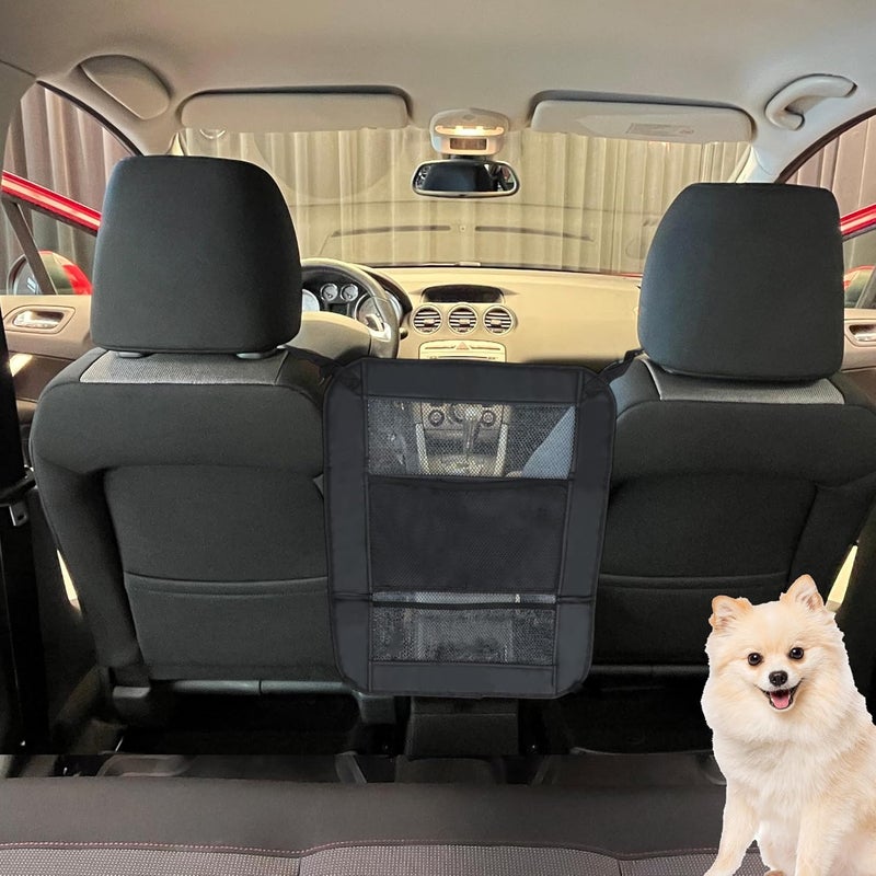 GLIDESMOOTH Dog Car Net Barrier, Secure Dog Car Barrier Behind Front Seat, Mesh Separator for Dogs, Dog Net for Car Back Seat Barrier for SUVs and Trucks, Black - Image 1